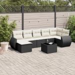Set mobilier de grădină cu perne, 8 piese, negru, poliratan GartenMobel Dekor
