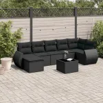 Set mobilier de grădină cu perne, 8 piese, negru, poliratan GartenMobel Dekor
