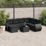 Set mobilier de grădină cu perne, 8 piese, negru, poliratan GartenMobel Dekor