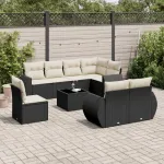 Set mobilier de grădină cu perne, 9 piese, negru, poliratan GartenMobel Dekor