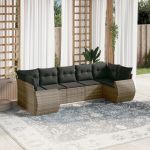Set canapele de grădină, 7 piese, cu perne, gri, poliratan GartenMobel Dekor