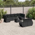 Set canapele de grădină cu perne, 10 piese, negru, poliratan GartenMobel Dekor