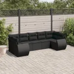 Set canapele de grădină cu perne, 7 piese, negru, poliratan GartenMobel Dekor
