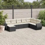 Set mobilier de grădină cu perne, 8 piese, negru, poliratan GartenMobel Dekor