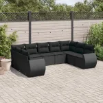 Set mobilier de grădină cu perne, 9 piese, negru, poliratan GartenMobel Dekor