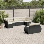 Set mobilier de grădină cu perne, 9 piese, negru, poliratan GartenMobel Dekor