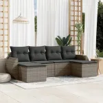 Set mobilier grădină cu perne, 6 piese, gri, poliratan GartenMobel Dekor