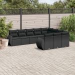 Set canapele de grădină cu perne, 10 piese, negru, poliratan GartenMobel Dekor