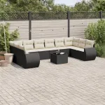 Set canapele de grădină cu perne, 11 piese, negru, poliratan GartenMobel Dekor