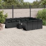 Set canapele de grădină cu perne, 11 piese, negru, poliratan GartenMobel Dekor