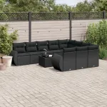 Set canapele de grădină cu perne, 11 piese, negru, poliratan GartenMobel Dekor