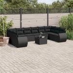 Set canapele de grădină cu perne, 11 piese, negru, poliratan GartenMobel Dekor