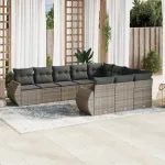 Set mobilier de grădină cu perne, 10 piese, gri, poliratan GartenMobel Dekor