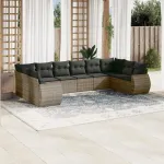 Set mobilier de grădină cu perne, 10 piese, gri, poliratan GartenMobel Dekor