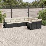 Set mobilier de grădină cu perne, 9 piese, negru, poliratan GartenMobel Dekor