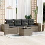 Set canapea de grădină cu perne, 5 piese, gri, poliratan GartenMobel Dekor