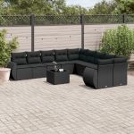 Set canapele de grădină cu perne, 11 piese, negru, poliratan GartenMobel Dekor