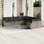 Set mobilier de grădină cu perne, 10 piese, gri, poliratan GartenMobel Dekor