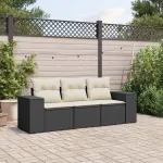 Set mobilier de grădină cu perne, 3 piese, negru, poliratan GartenMobel Dekor