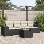 Set mobilier de grădină cu perne, 5 piese, negru, poliratan GartenMobel Dekor