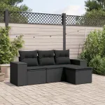 Set mobilier de grădină cu perne, 4 piese, negru, poliratan GartenMobel Dekor