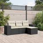 Set mobilier de grădină cu perne, 4 piese, negru, poliratan GartenMobel Dekor
