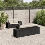 Set mobilier de grădină cu perne, 6 piese, negru, poliratan GartenMobel Dekor