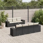 Set mobilier de grădină cu perne, 8 piese, negru, poliratan GartenMobel Dekor
