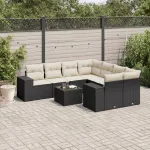 Set mobilier de grădină cu perne, 9 piese, negru, poliratan GartenMobel Dekor
