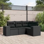 Set mobilier de grădină cu perne, 4 piese, negru, poliratan GartenMobel Dekor