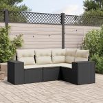Set mobilier de grădină cu perne, 4 piese, negru, poliratan GartenMobel Dekor