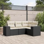 Set mobilier de grădină cu perne, 4 piese, negru, poliratan GartenMobel Dekor