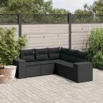 Set mobilier de grădină cu perne, 5 piese, negru, poliratan GartenMobel Dekor