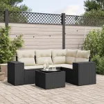 Set mobilier de grădină cu perne, 5 piese, negru, poliratan GartenMobel Dekor