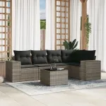 Set mobilier grădină cu perne, 6 piese, gri, poliratan GartenMobel Dekor