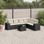Set canapele de grădină cu perne, 7 piese, negru, poliratan GartenMobel Dekor