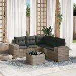 Set mobilier grădină cu perne, 6 piese, gri, poliratan GartenMobel Dekor