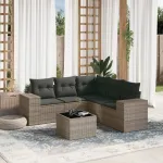 Set mobilier grădină cu perne, 6 piese, gri, poliratan GartenMobel Dekor