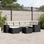 Set canapele de grădină cu perne, 7 piese, negru, poliratan GartenMobel Dekor