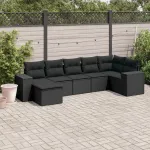 Set canapele de grădină cu perne, 7 piese, negru, poliratan GartenMobel Dekor
