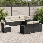 Set mobilier de grădină cu perne, 8 piese, negru, poliratan GartenMobel Dekor