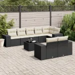 Set mobilier de grădină cu perne, 9 piese, negru, poliratan GartenMobel Dekor