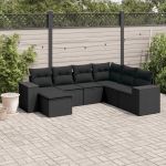 Set canapele de grădină cu perne, 7 piese, negru, poliratan GartenMobel Dekor