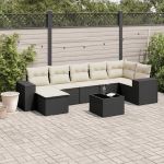 Set mobilier de grădină cu perne, 8 piese, negru, poliratan GartenMobel Dekor