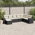Set mobilier de grădină cu perne, 8 piese, negru, poliratan GartenMobel Dekor