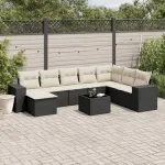 Set mobilier de grădină cu perne, 9 piese, negru, poliratan GartenMobel Dekor