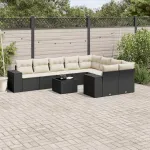Set canapele de grădină cu perne, 10 piese, negru, poliratan GartenMobel Dekor