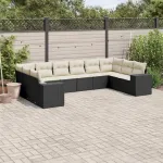 Set canapele de grădină cu perne, 10 piese, negru, poliratan GartenMobel Dekor