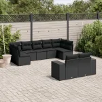 Set mobilier de grădină cu perne, 9 piese, negru, poliratan GartenMobel Dekor