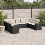 Set mobilier de grădină cu perne, 9 piese, negru, poliratan GartenMobel Dekor